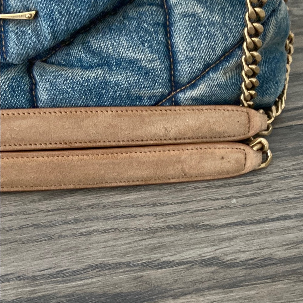 Yves Saint Laurent Denim Quilted Small Loulou Puffer Monogram Chain Satchel - Picture 2 of 11